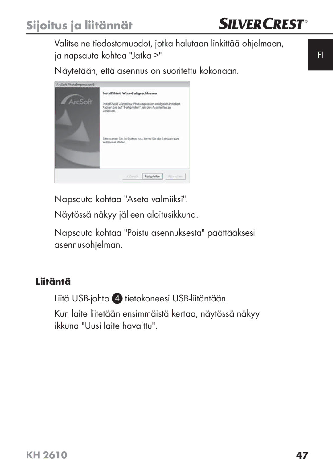 Silvercrest KH2610 08/2009-V3 operating instructions Sijoitus ja liitännät 