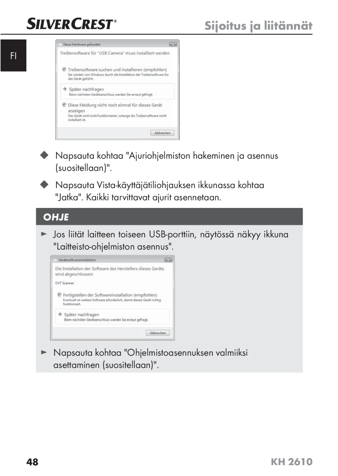 Silvercrest KH2610 08/2009-V3 operating instructions Ohje 