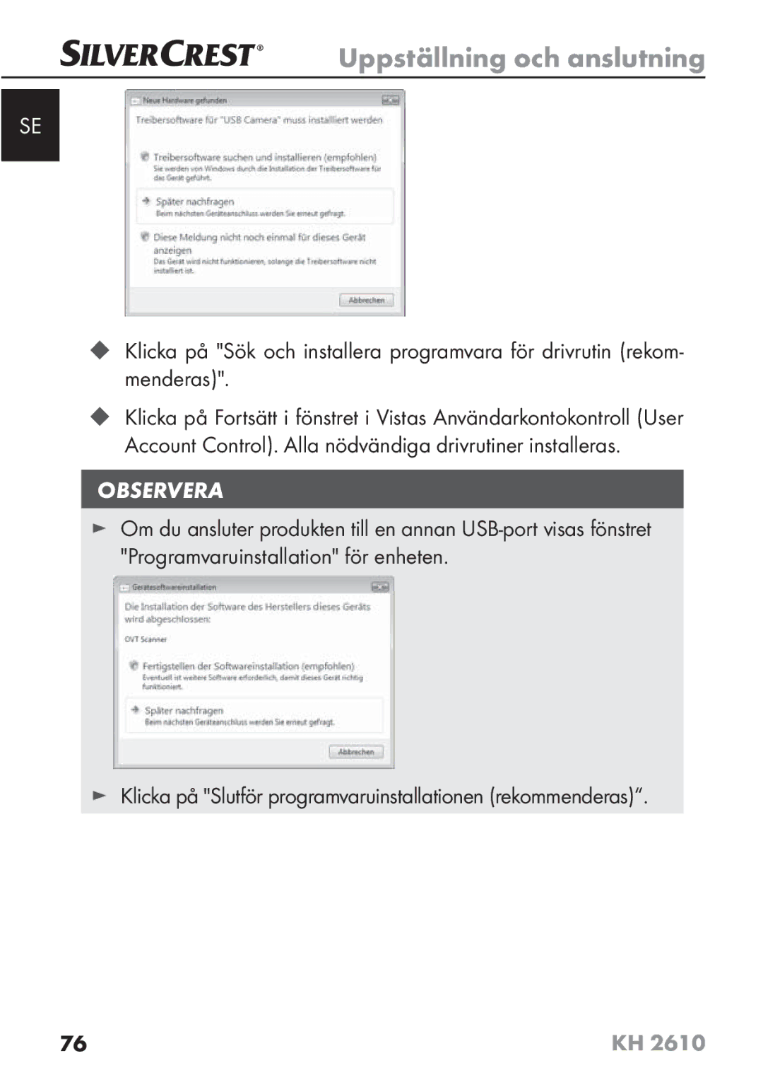 Silvercrest KH2610 08/2009-V3 operating instructions Observera 