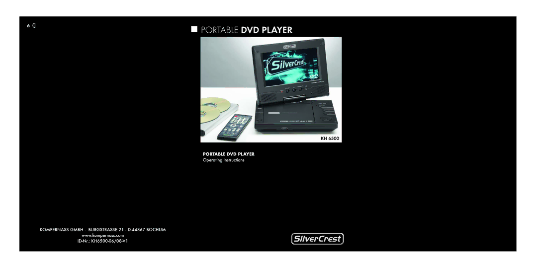 Silvercrest KH6500-06/08-V1 operating instructions Portable DVD Player 