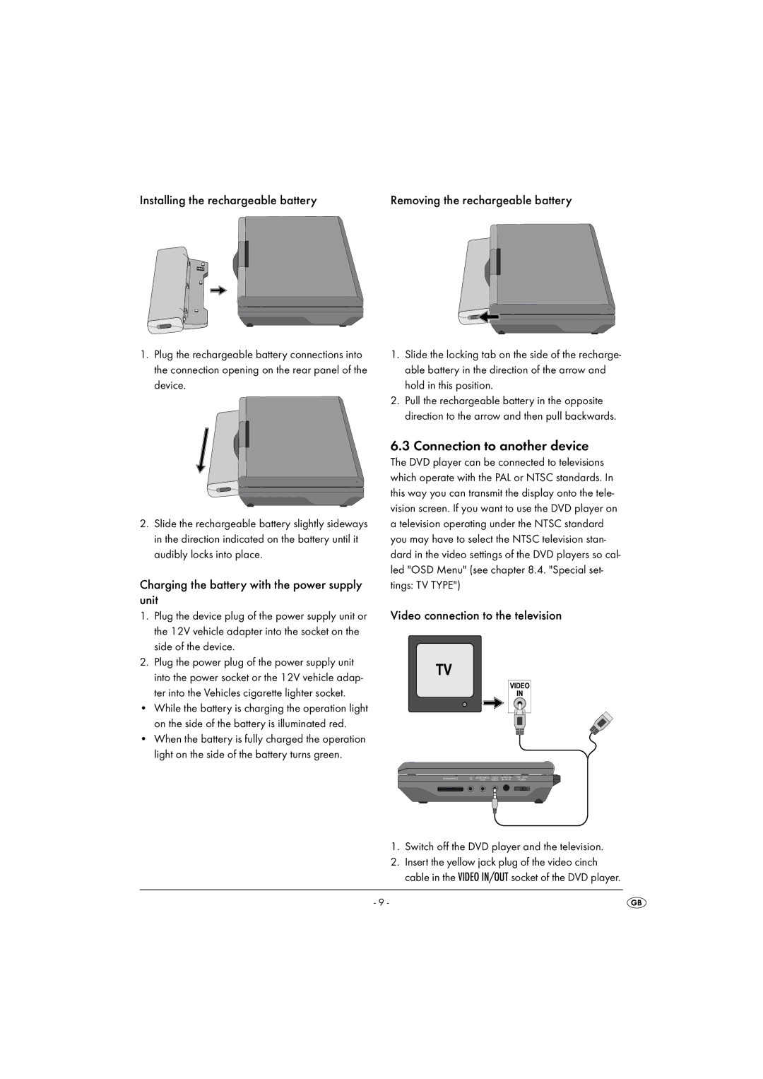 Silvercrest KH6500-06/08-V1 operating instructions Connection to another device, Installing the rechargeable battery 