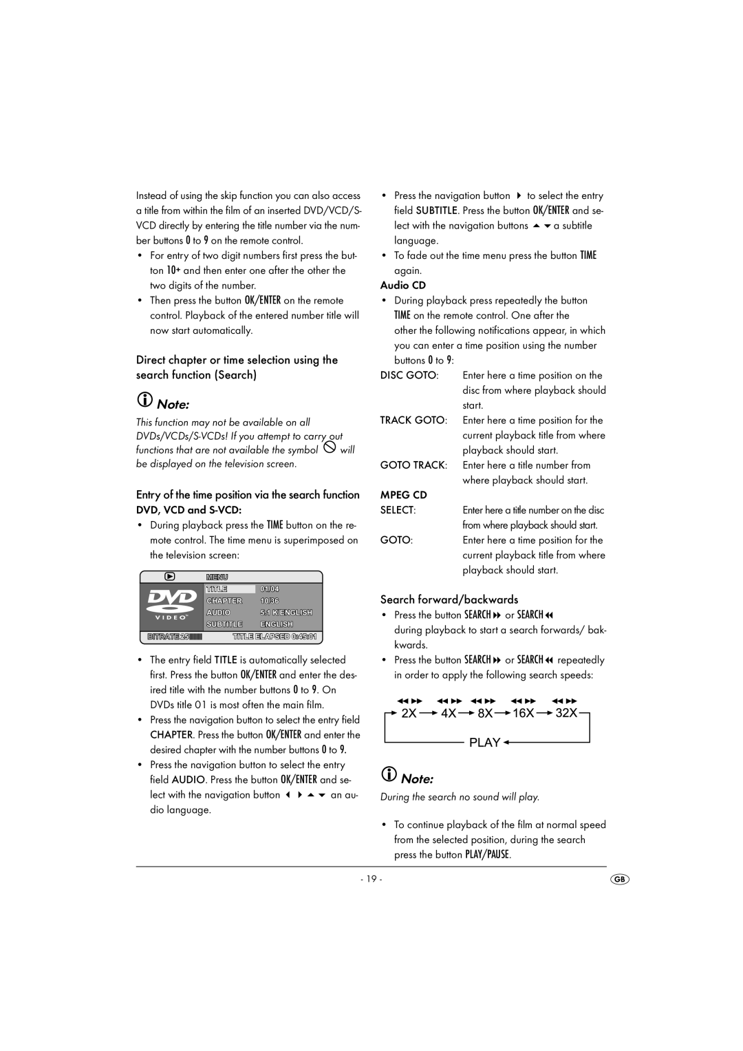 Silvercrest KH6500-06/08-V1 Search forward/backwards, Again. Audio CD, Disc Goto, Track Goto Goto Track Mpeg CD Select 