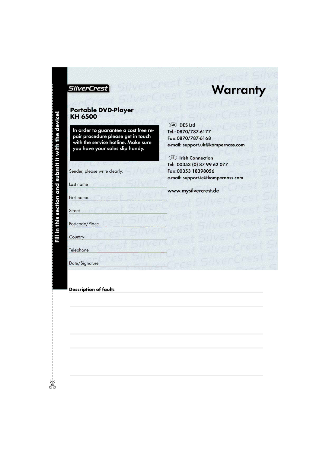 Silvercrest KH6500-06/08-V1 operating instructions Warranty 