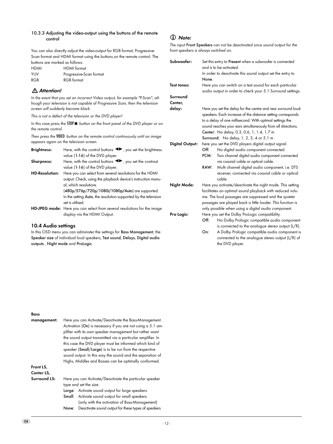 Silvercrest KH6519 operating instructions Audio settings 