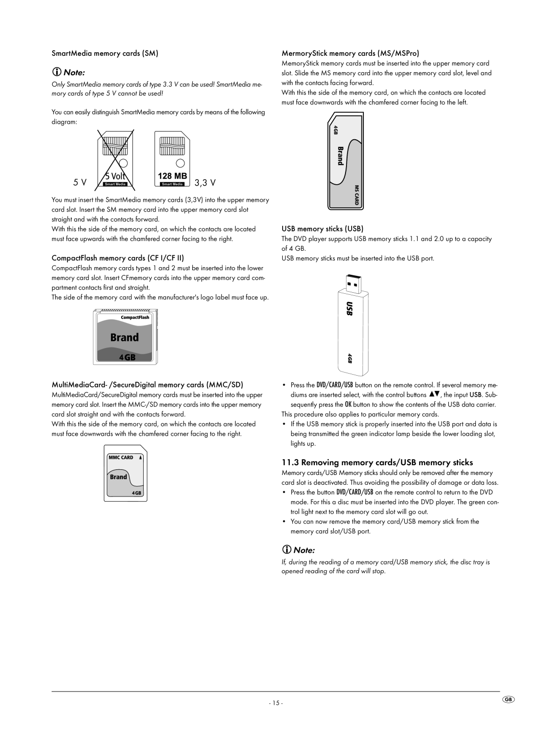 Silvercrest KH6519 operating instructions Removing memory cards/USB memory sticks 