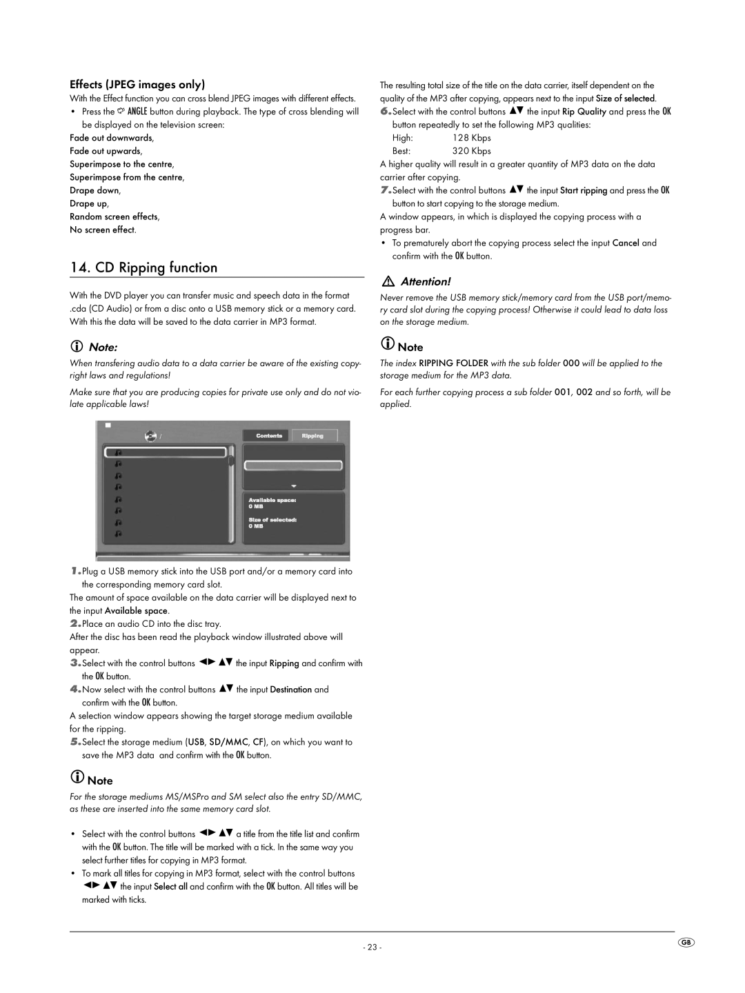 Silvercrest KH6519 operating instructions CD Ripping function, Effects Jpeg images only, Best 