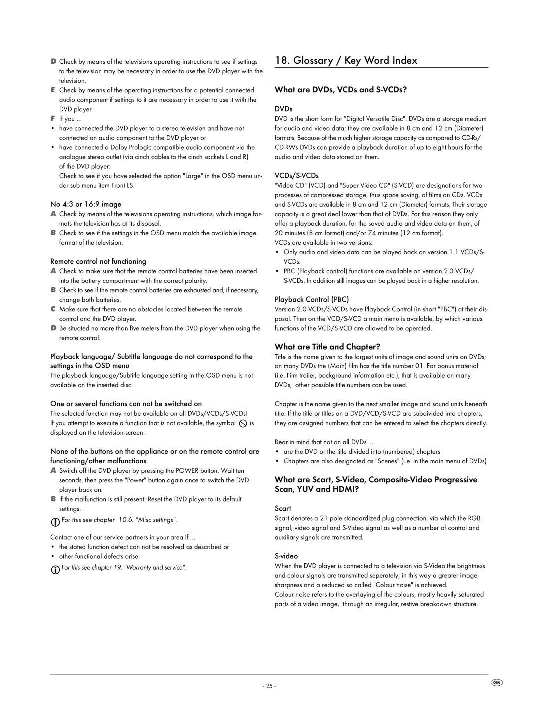 Silvercrest KH6519 Glossary / Key Word Index, What are DVDs, VCDs and S-VCDs?, What are Title and Chapter? 