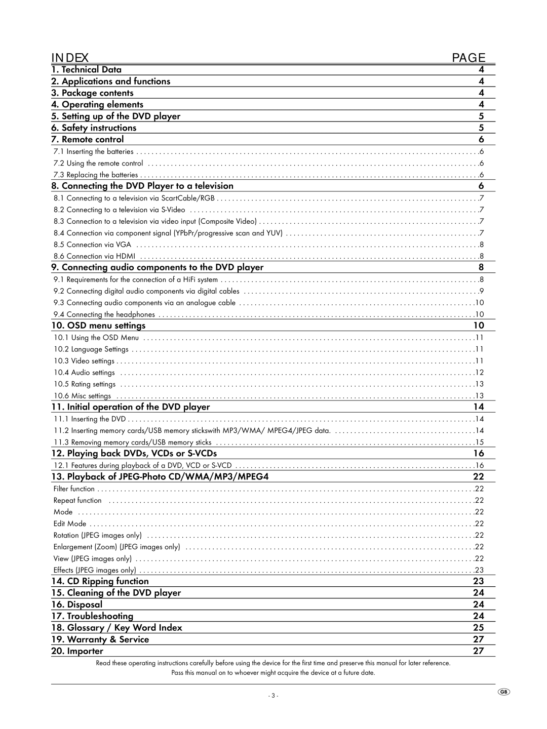 Silvercrest KH6519 operating instructions Index, Features during playback of a DVD, VCD or S-VCD 