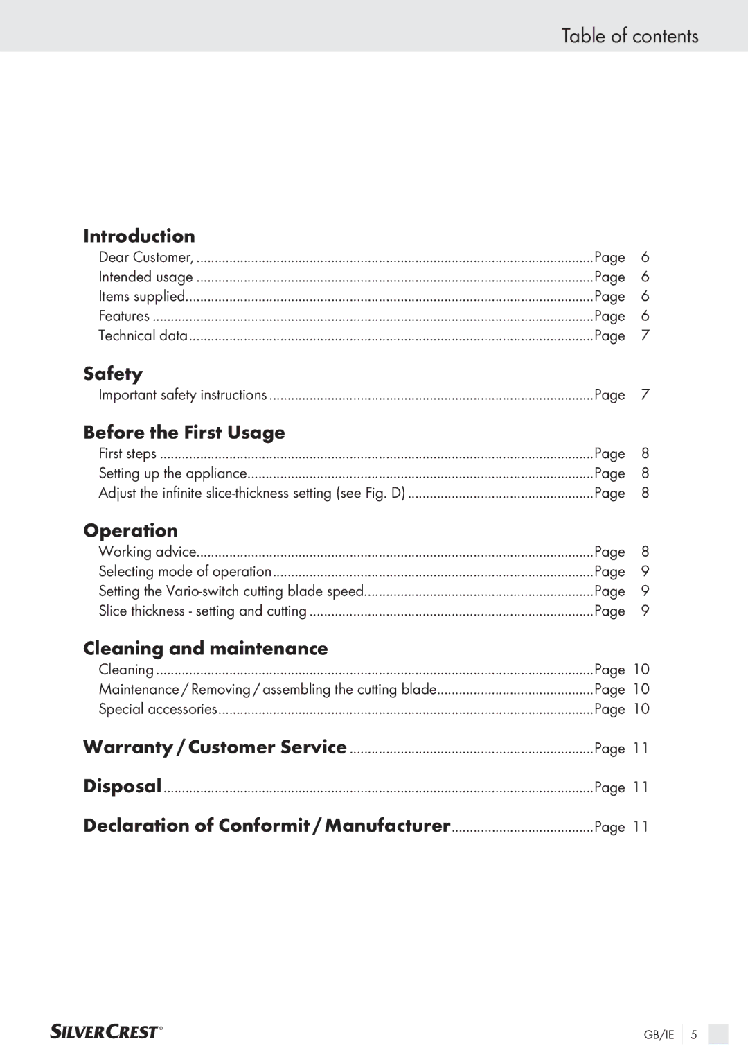 Silvercrest SAS 150 A1 manual Table of contents 