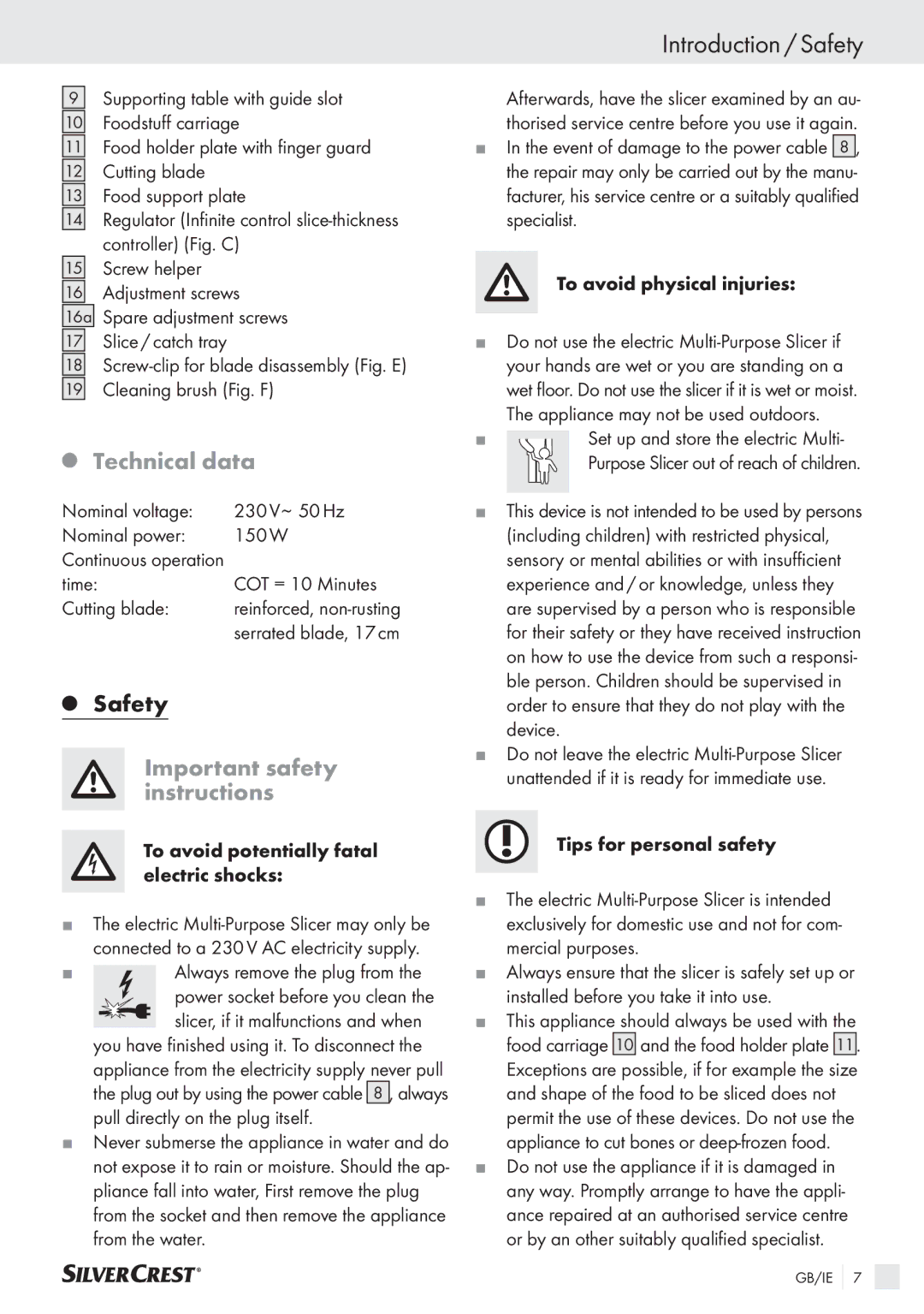 Silvercrest SAS 150 A1 manual Introduction / Safety, Technical data, Important safety instructions 