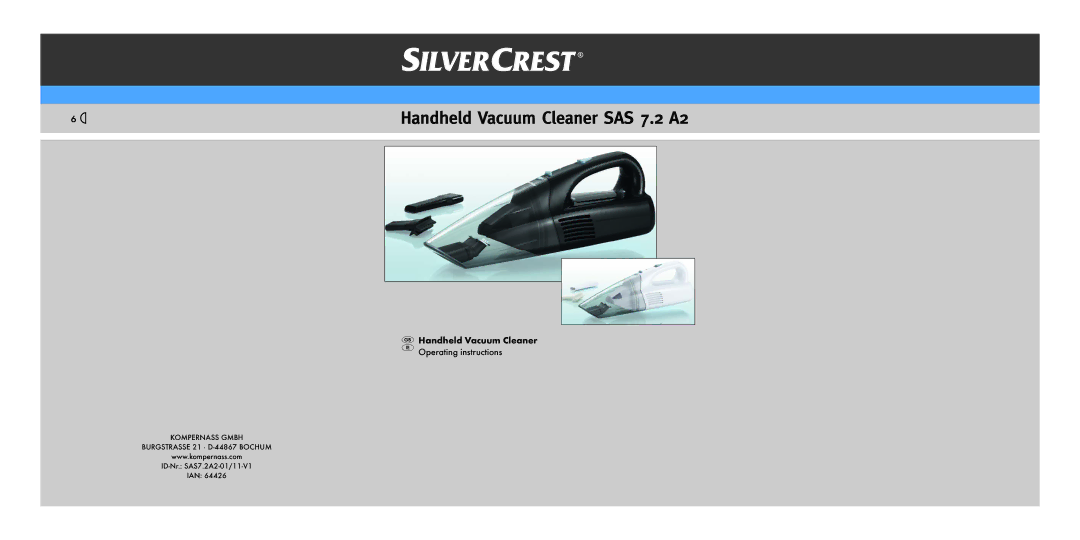 Silvercrest SAS 7.2 A26 manual Handheld Vacuum Cleaner SAS 7.2 A2 