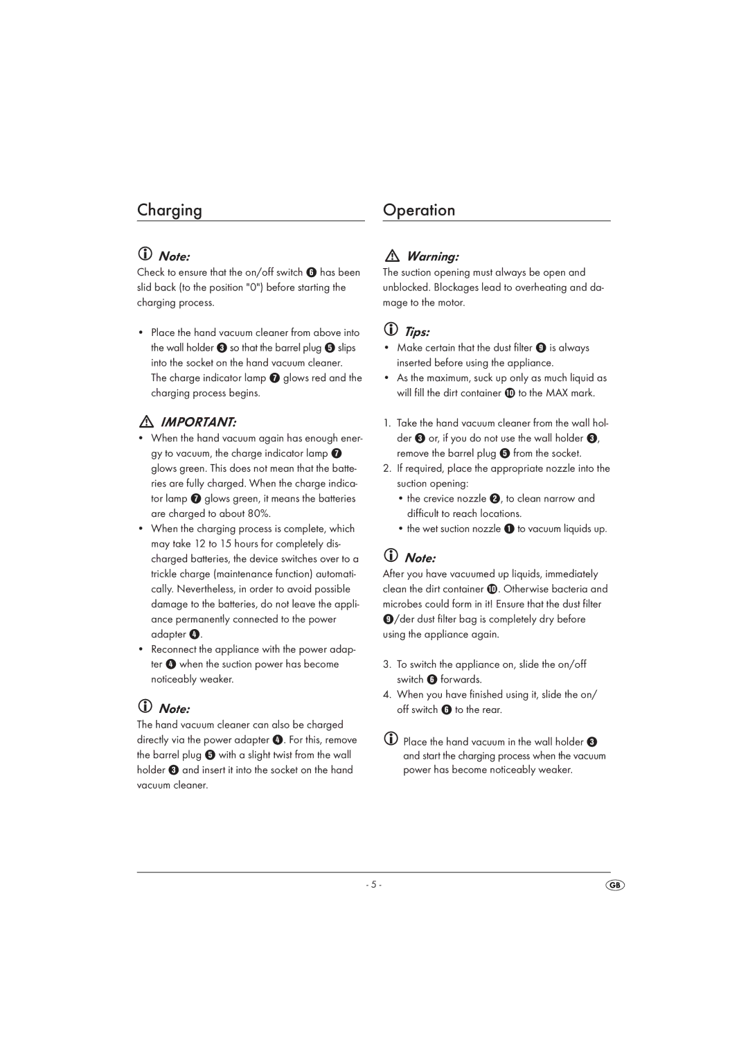 Silvercrest SAS 7.2 A26 manual Charging, Operation, Tips 