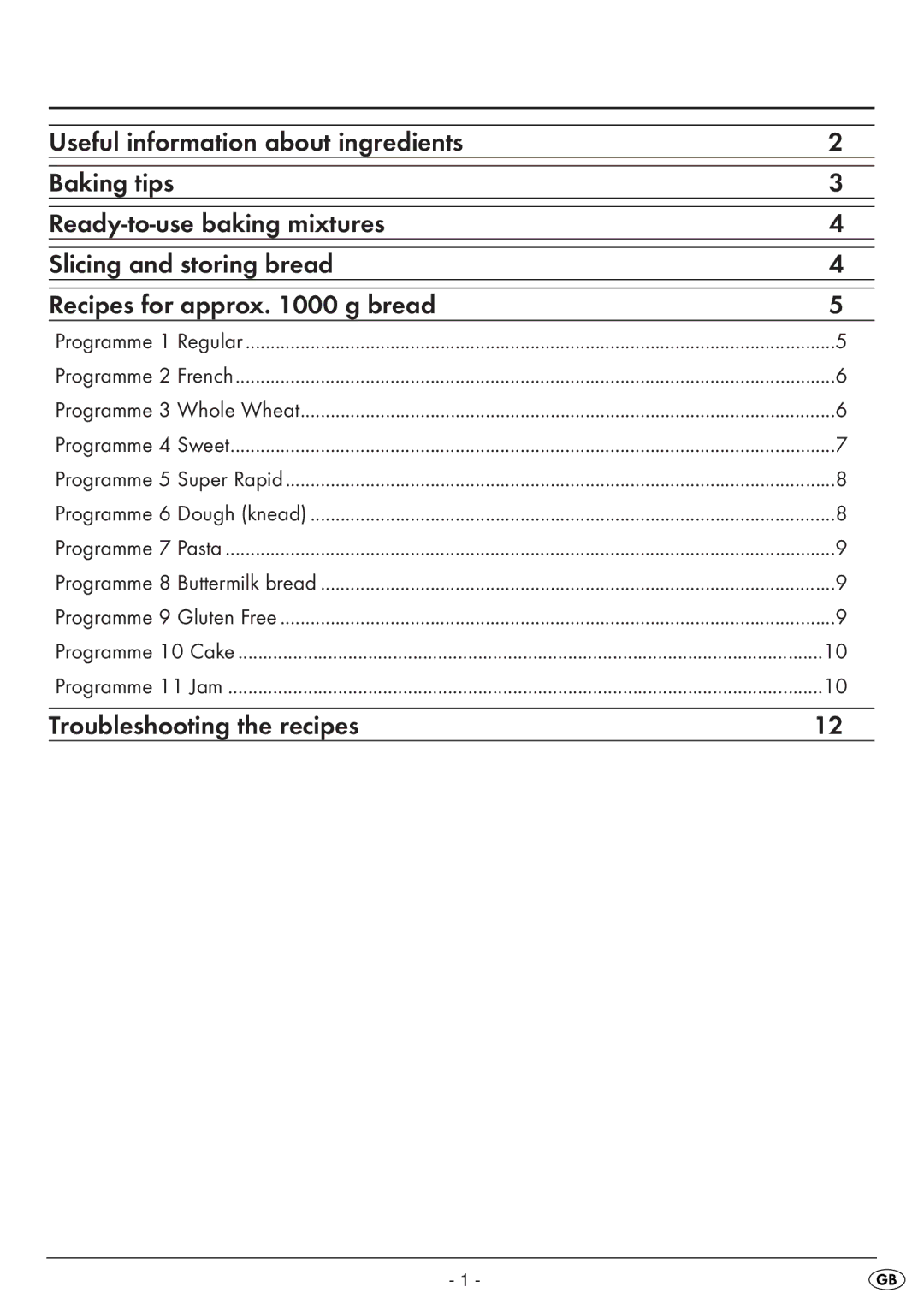 Silvercrest SBB 850 EDS A1 manual Recipe Book, Programme 