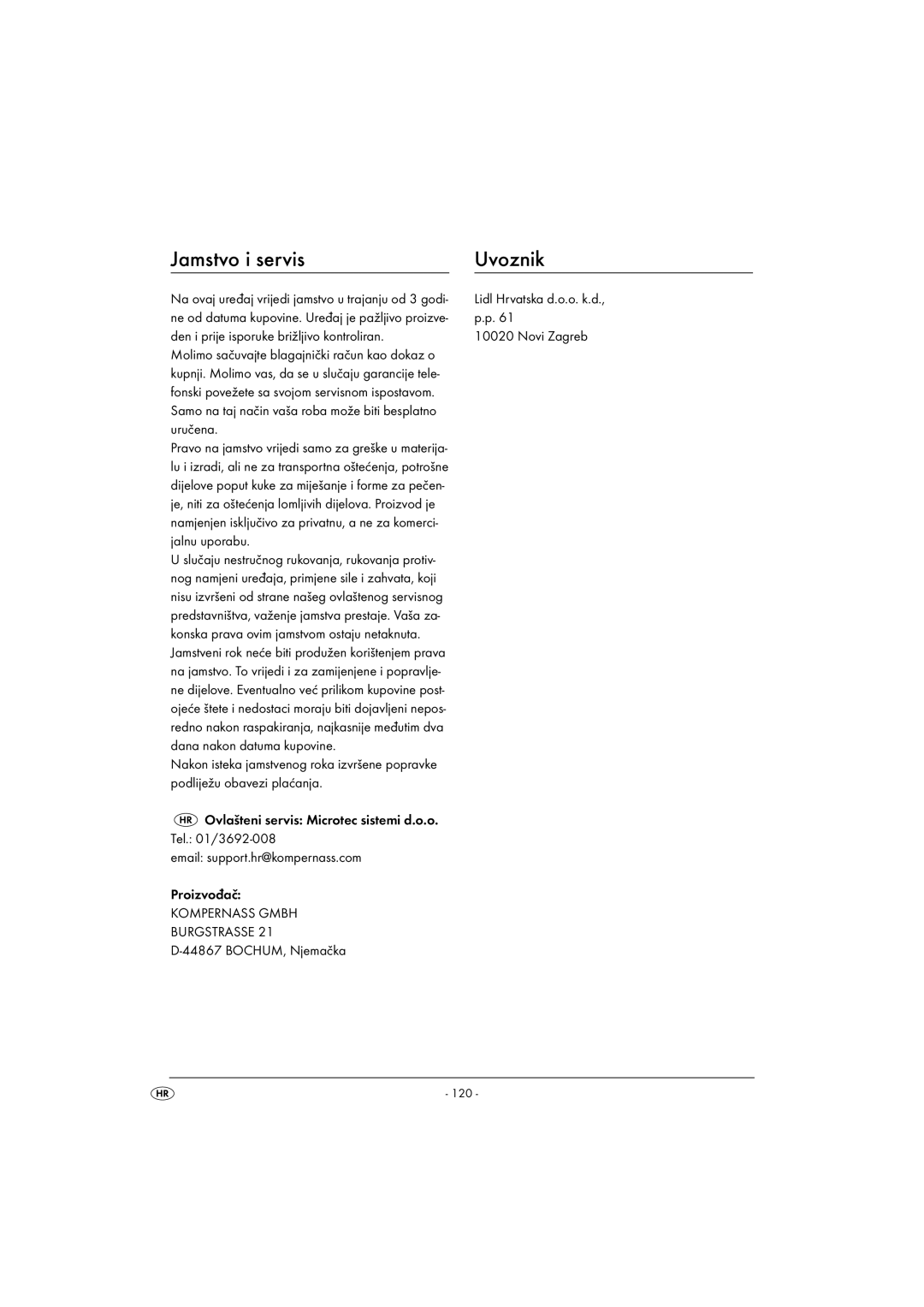 Silvercrest SBB850EDSA1-02/10-V3 operating instructions Jamstvo i servis Uvoznik 