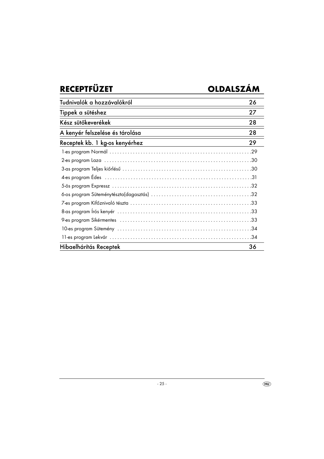 Silvercrest SBB850EDSA1-02/10-V3 operating instructions Receptfüzet Oldalszám 