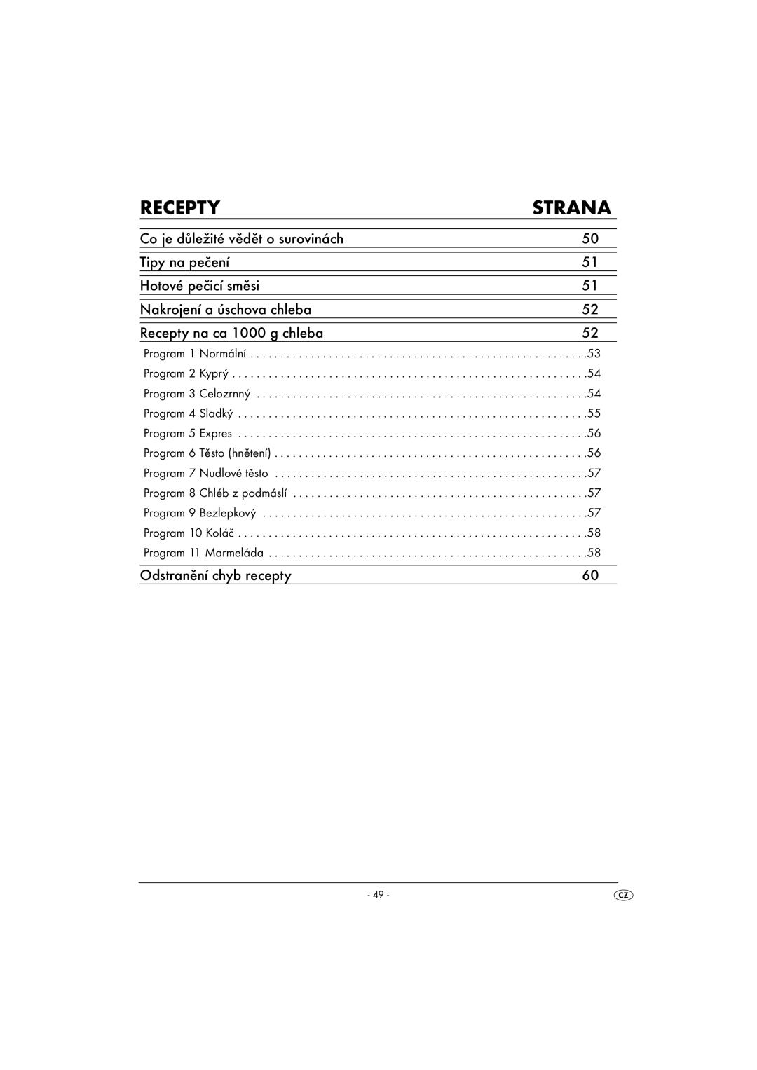 Silvercrest SBB850EDSA1-02/10-V3 operating instructions Recepty Strana 