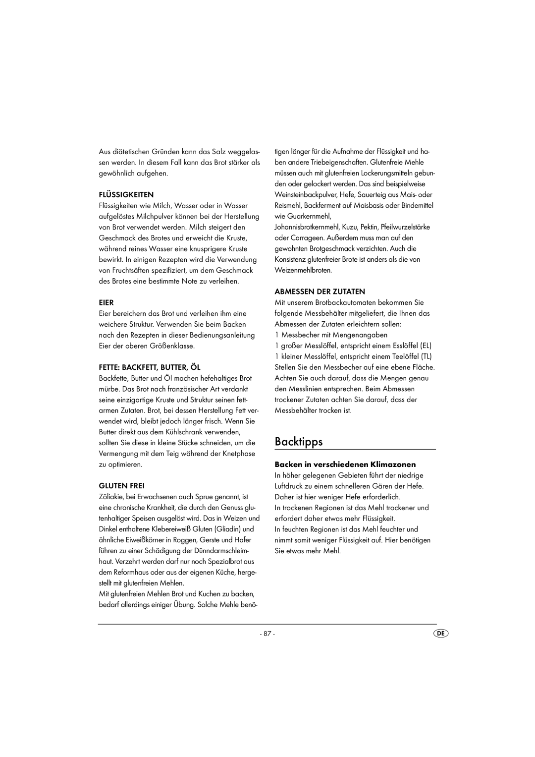 Silvercrest SBB850EDSA1-02/10-V3 operating instructions Backtipps 