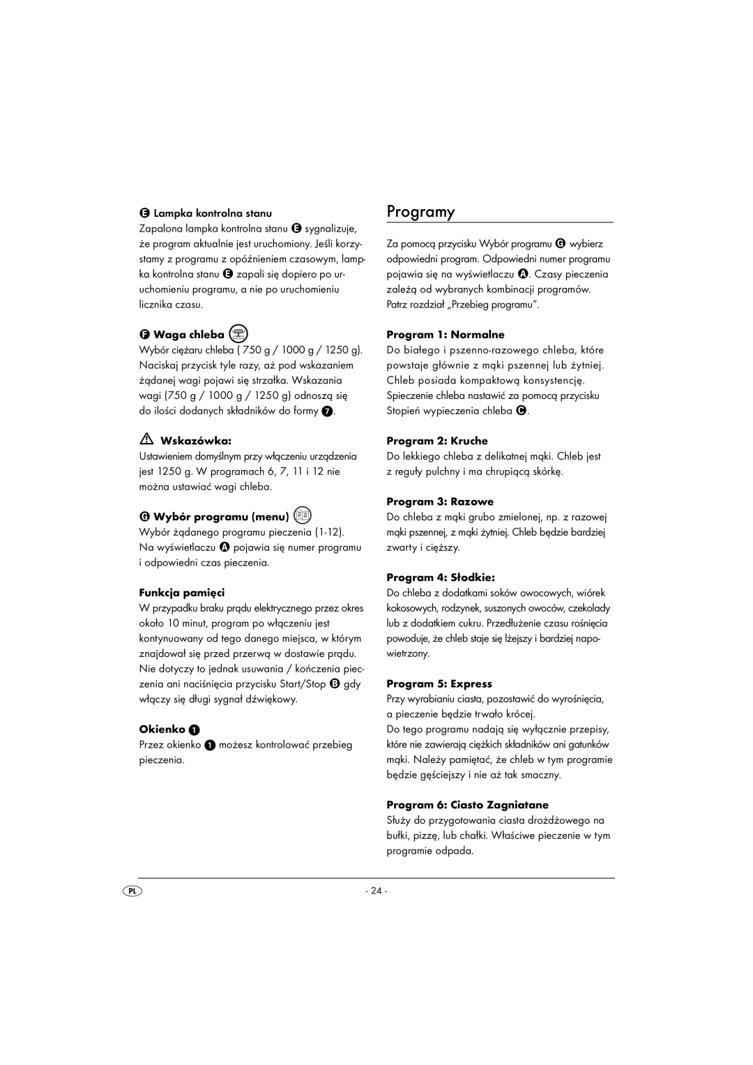 Silvercrest SBB850EDSA1-02/10-V3 operating instructions Programy 