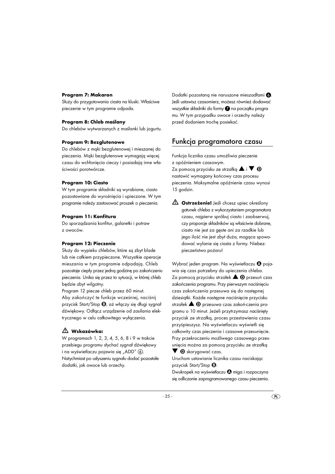 Silvercrest SBB850EDSA1-02/10-V3 operating instructions Funkcja programatora czasu 