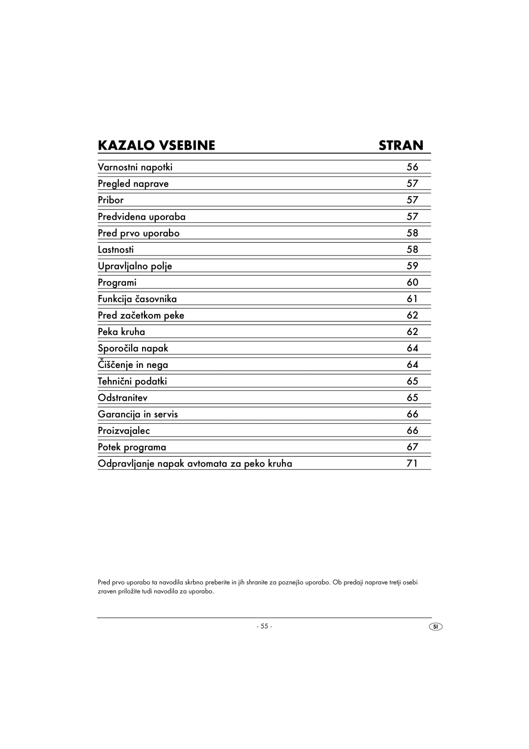 Silvercrest SBB850EDSA1-02/10-V3 operating instructions Kazalo Vsebine Stran 