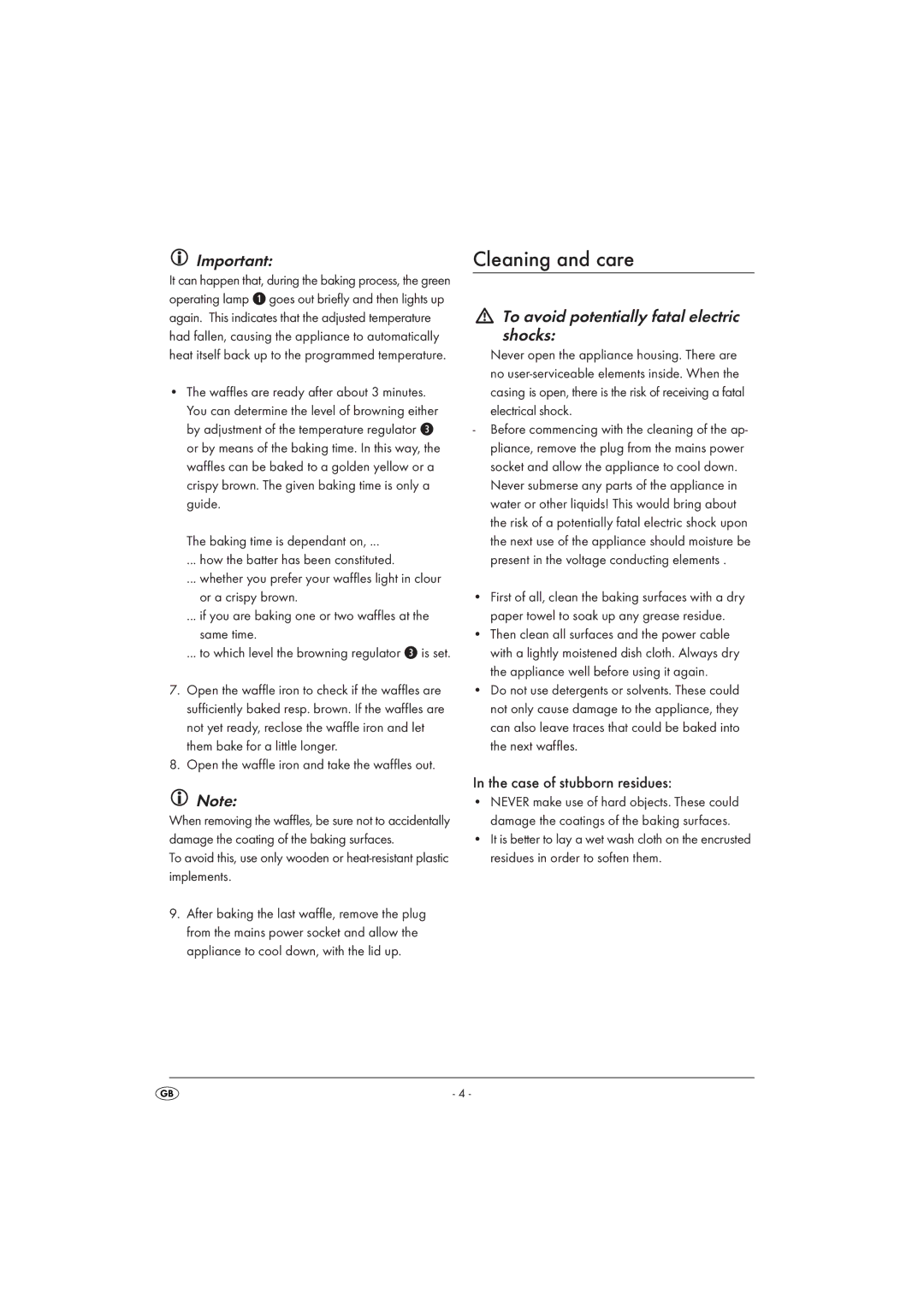 Silvercrest SBW 1000 A1 operating instructions Cleaning and care, Open the waffle iron and take the waffles out 