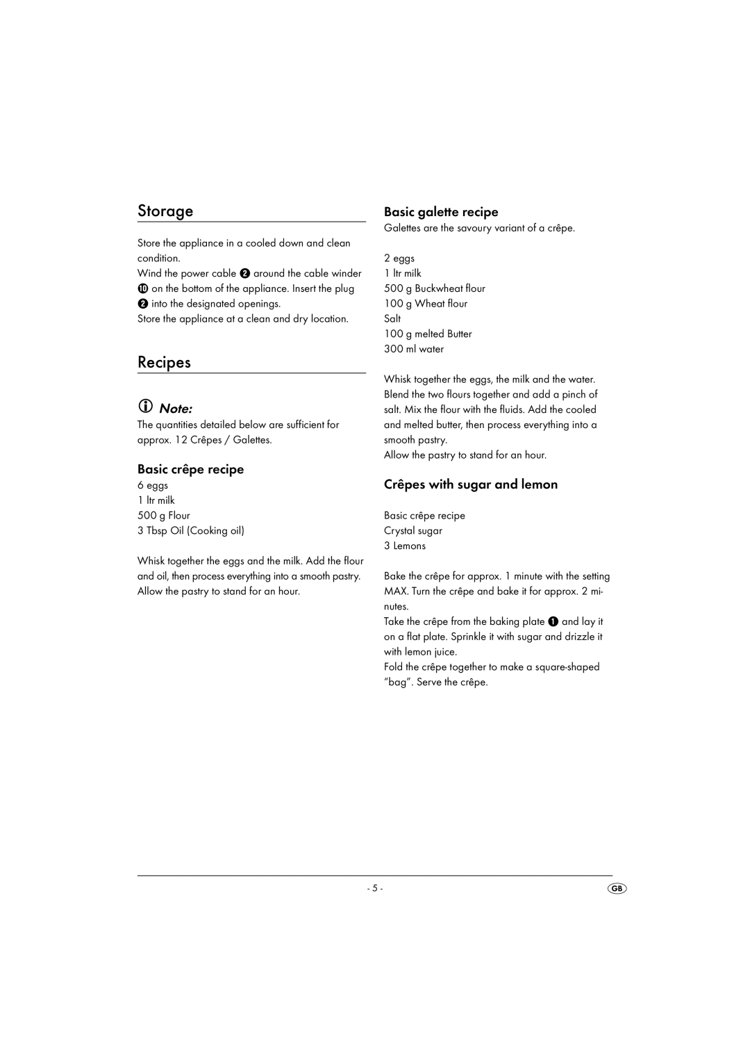 Silvercrest SCM 1400 A1 operating instructions Storage, Recipes 