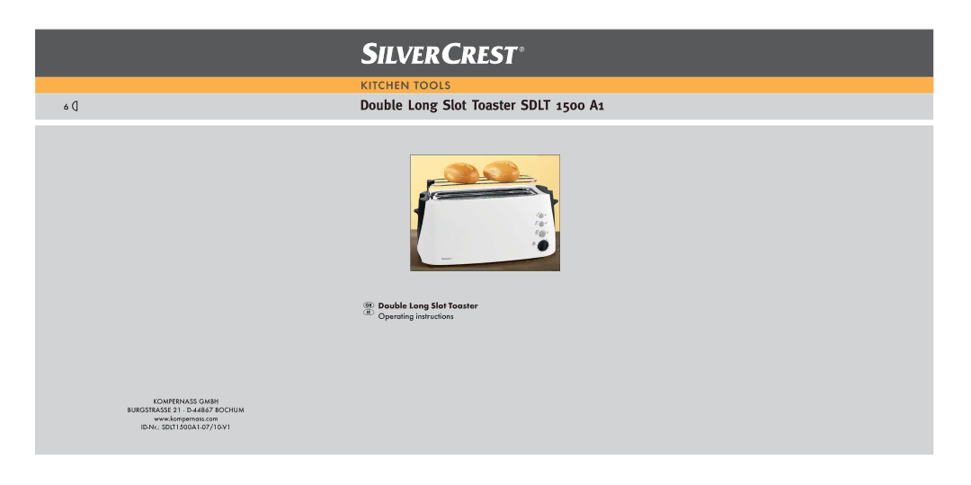 Silvercrest SDLT1500A1 operating instructions Double Long Slot Toaster Sdlt 1500 A1 