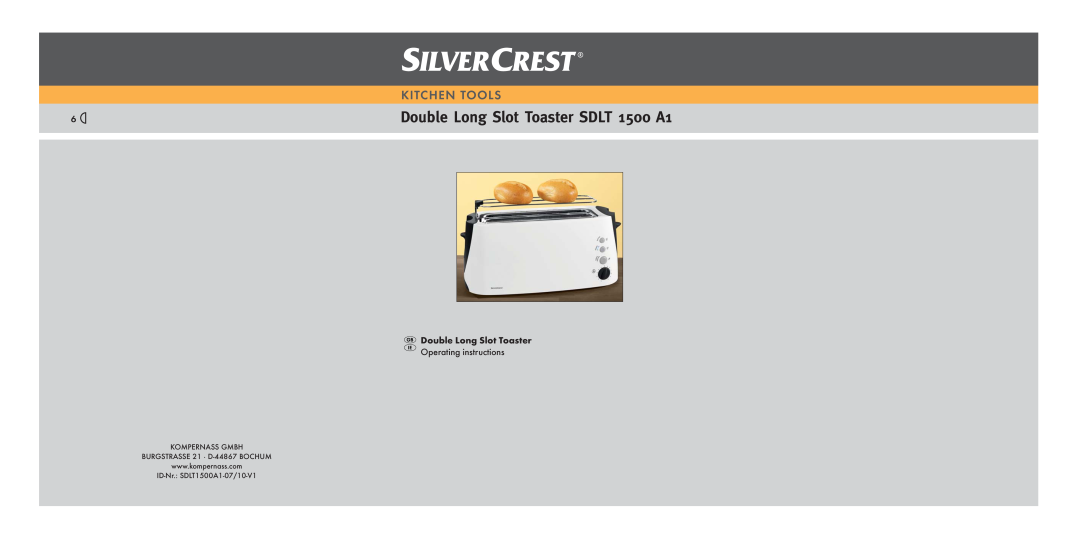 Silvercrest SDLT1500A1 operating instructions Double Long Slot Toaster SDLT 1500 A1, Kitchen Tools 