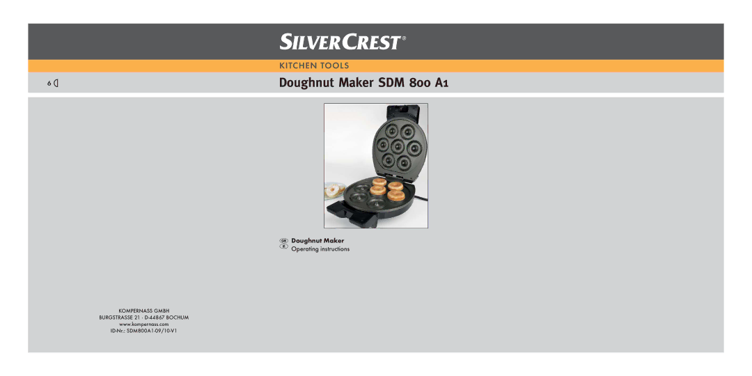 Silvercrest SDM800A1-09/10-V1 manual Doughnut Maker SDM 800 A1 