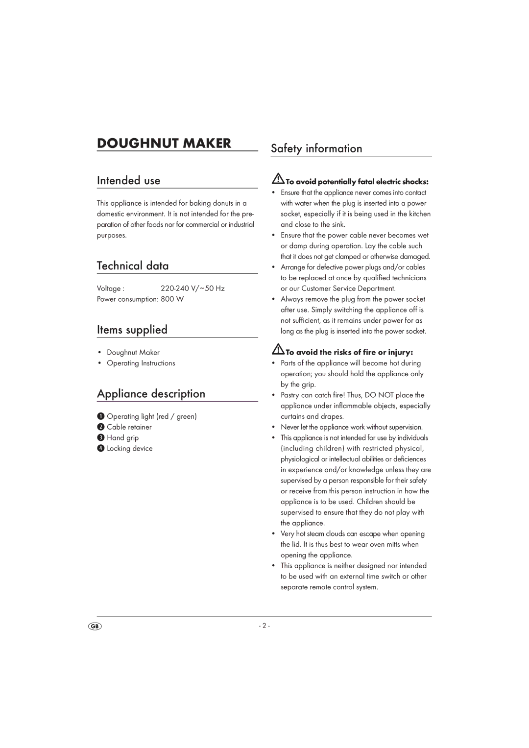 Silvercrest SDM800A1-09/10-V1 manual Doughnut Maker 