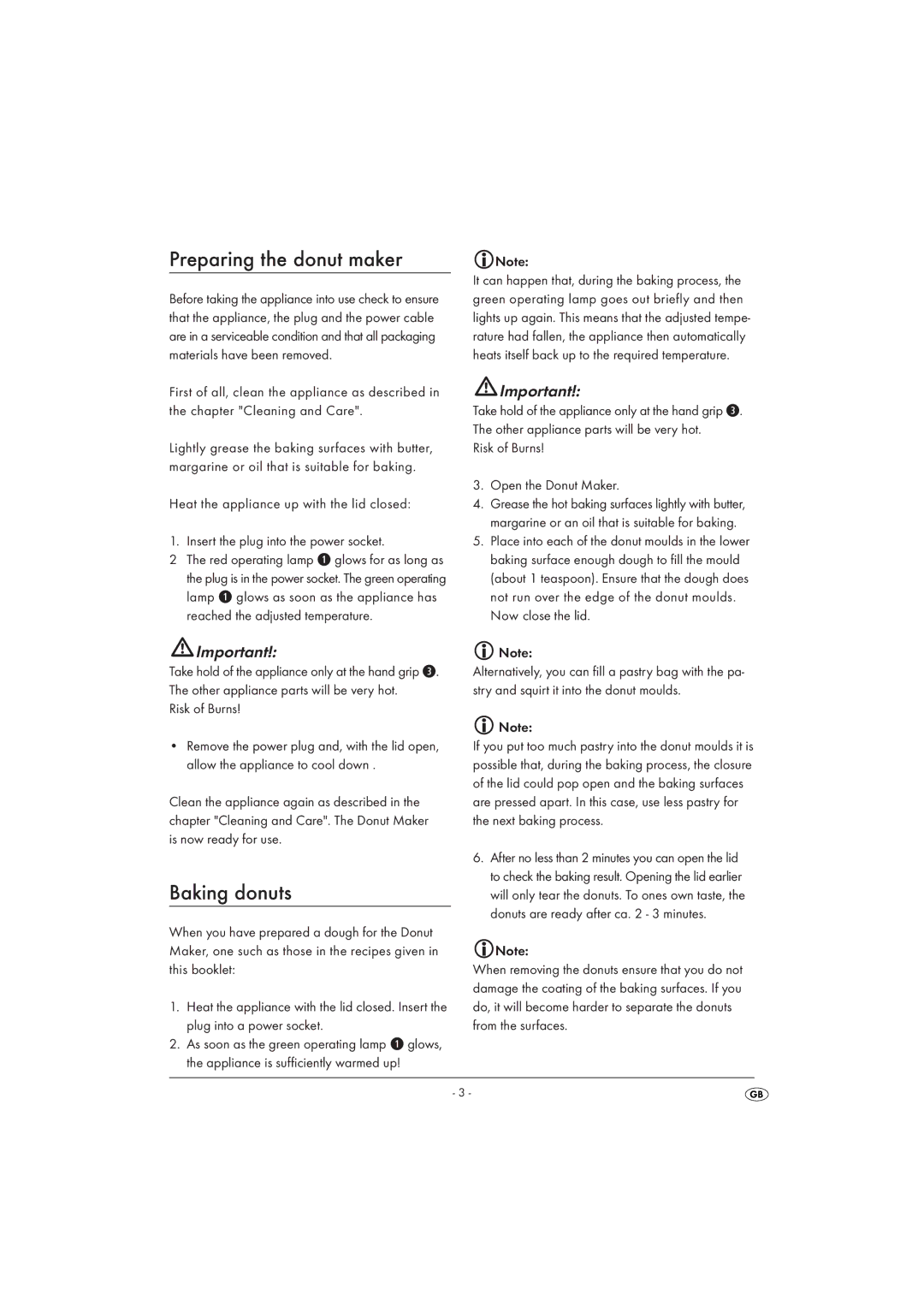 Silvercrest SDM800A1-09/10-V1 manual Preparing the donut maker, Baking donuts, Risk of Burns Open the Donut Maker 