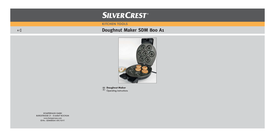 Silvercrest SDM800A1-09/10-V1 manual Doughnut Maker SDM 800 A1, Kitchen Tools 