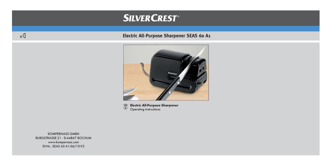 Silvercrest SEAS 60 A1 manual Electric All-Purpose Sharpener Seas 60 A1 