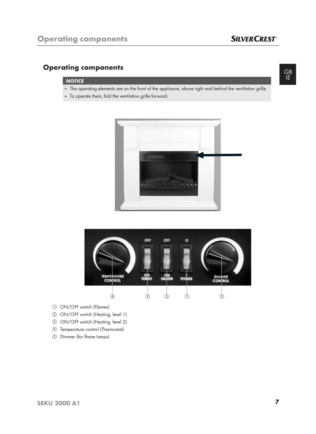 Silvercrest SEKU 2000 A16 operating instructions Operating components 