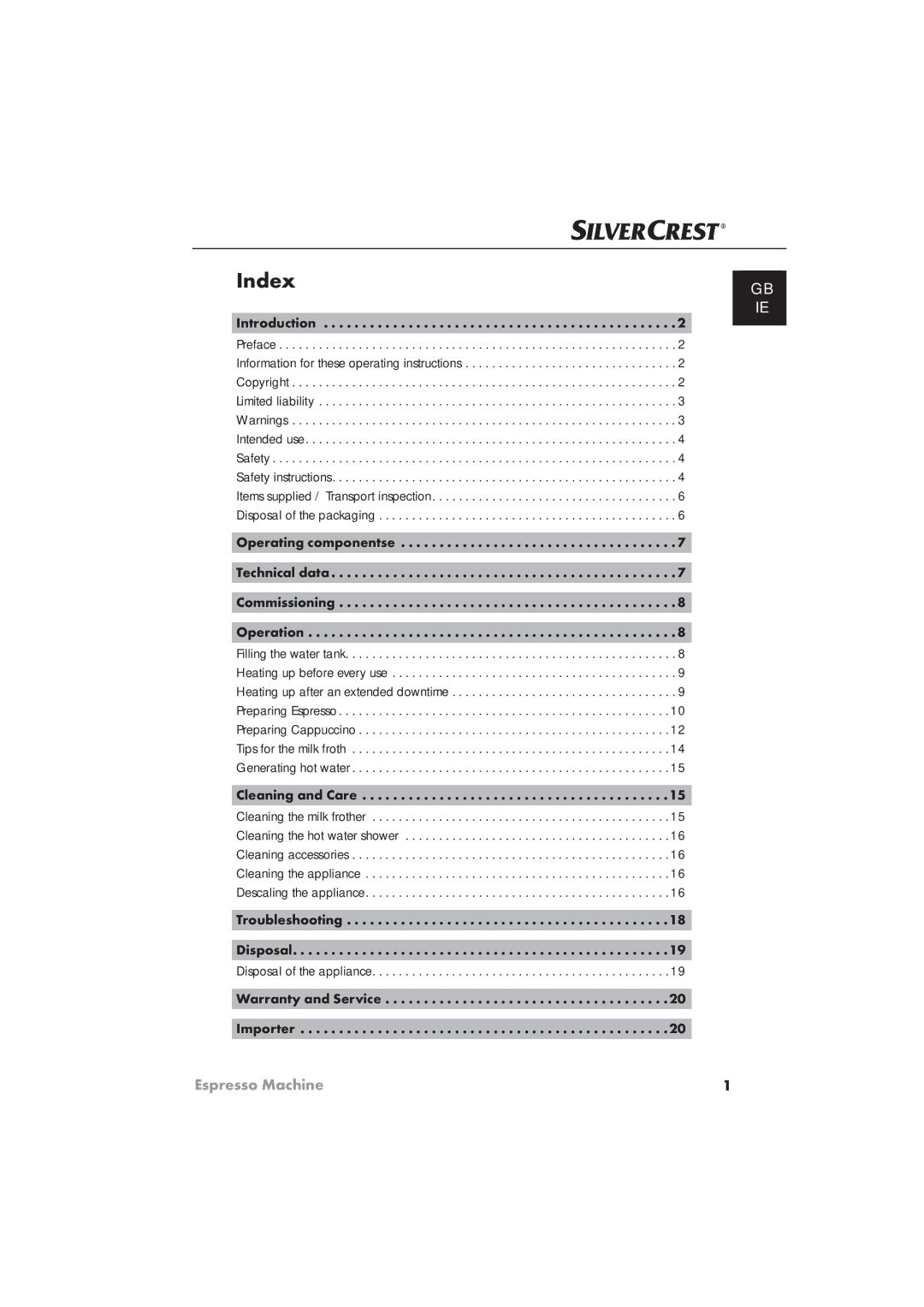 Silvercrest SEM 1100 A1 Operating componentse Technical data Commissioning, Troubleshooting, Warranty and Service Importer 