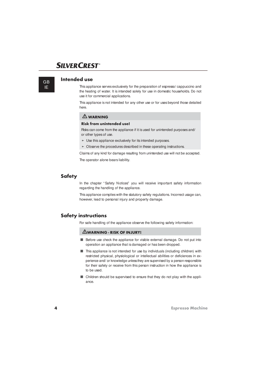 Silvercrest SEM 1100 A1 manual Intended use, Safety instructions, Operator alone bears liability 