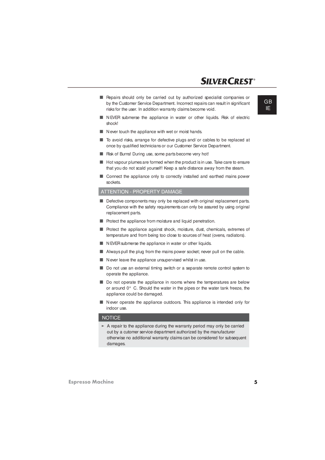 Silvercrest SEM 1100 A1 manual Risk of Burns! During use, some parts become very hot 