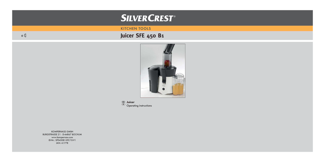 Silvercrest SFE 450 B16 manual Juicer SFE 450 B1 