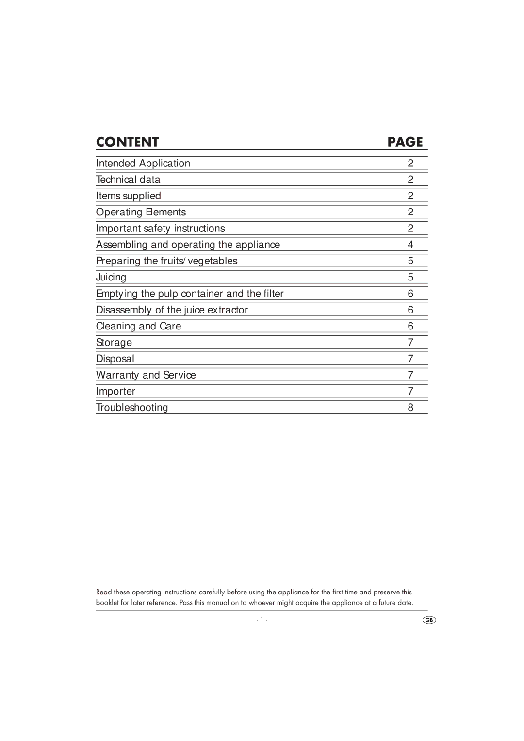 Silvercrest SFE 450 B16 manual Content 