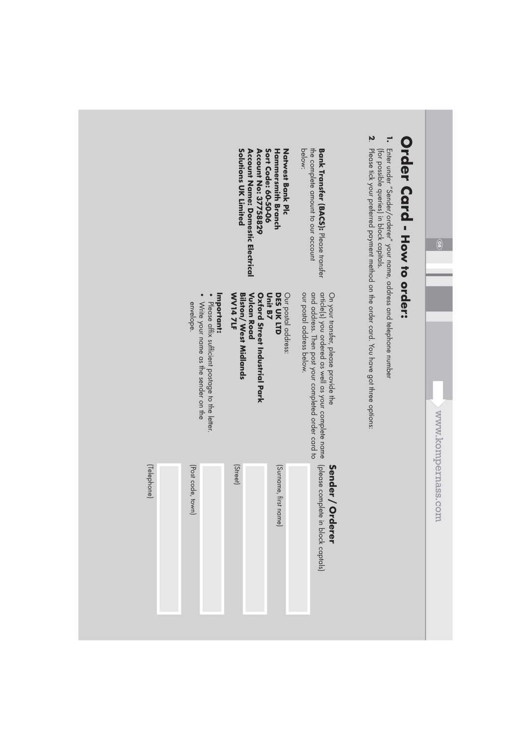 Silvercrest SFS 150 A2 manual Order Card - How to order, Sender / Orderer 