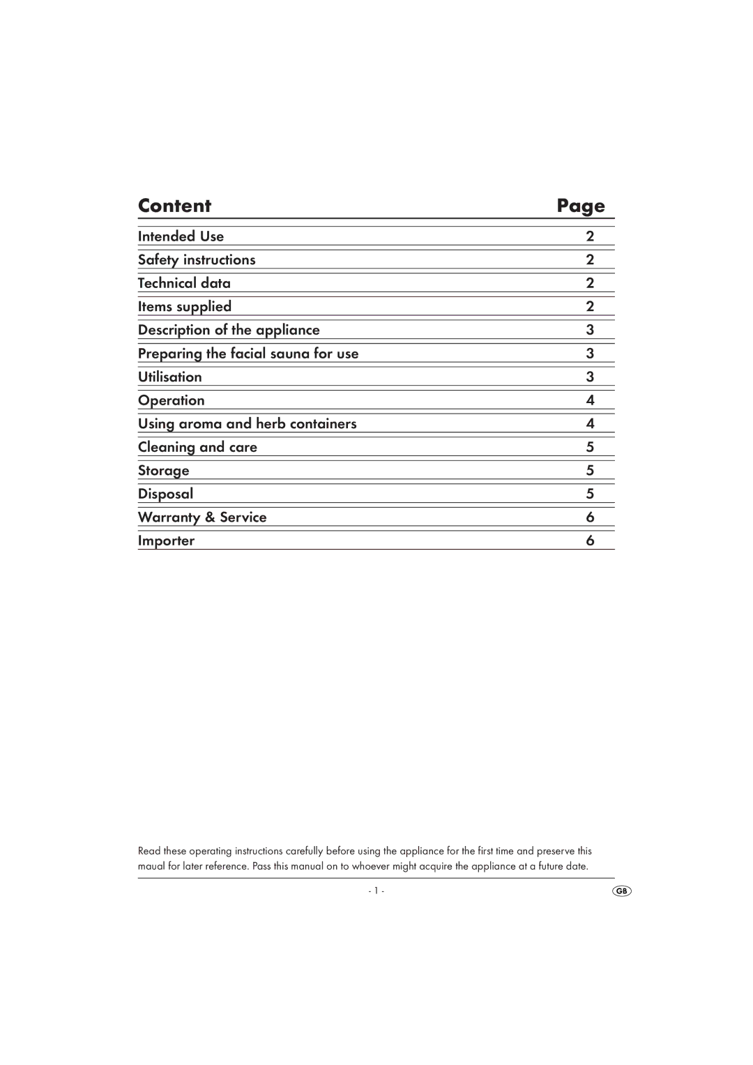 Silvercrest SGS 100 A1 operating instructions Content 