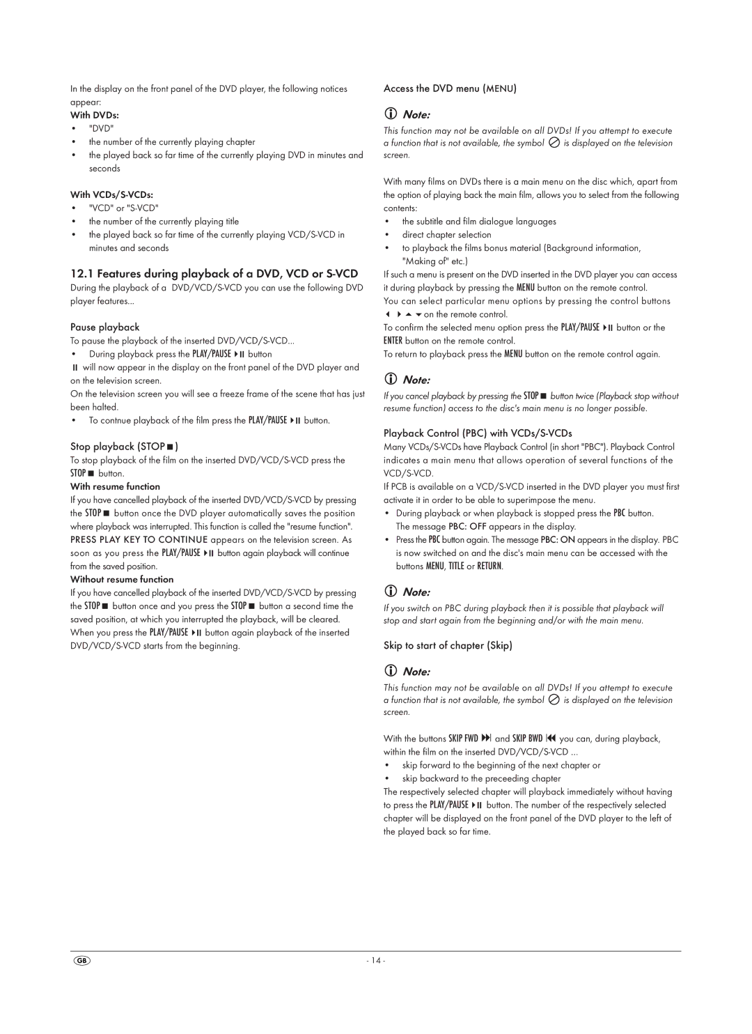 Silvercrest SHDP 5.1 A1 operating instructions Features during playback of a DVD, VCD or S-VCD 