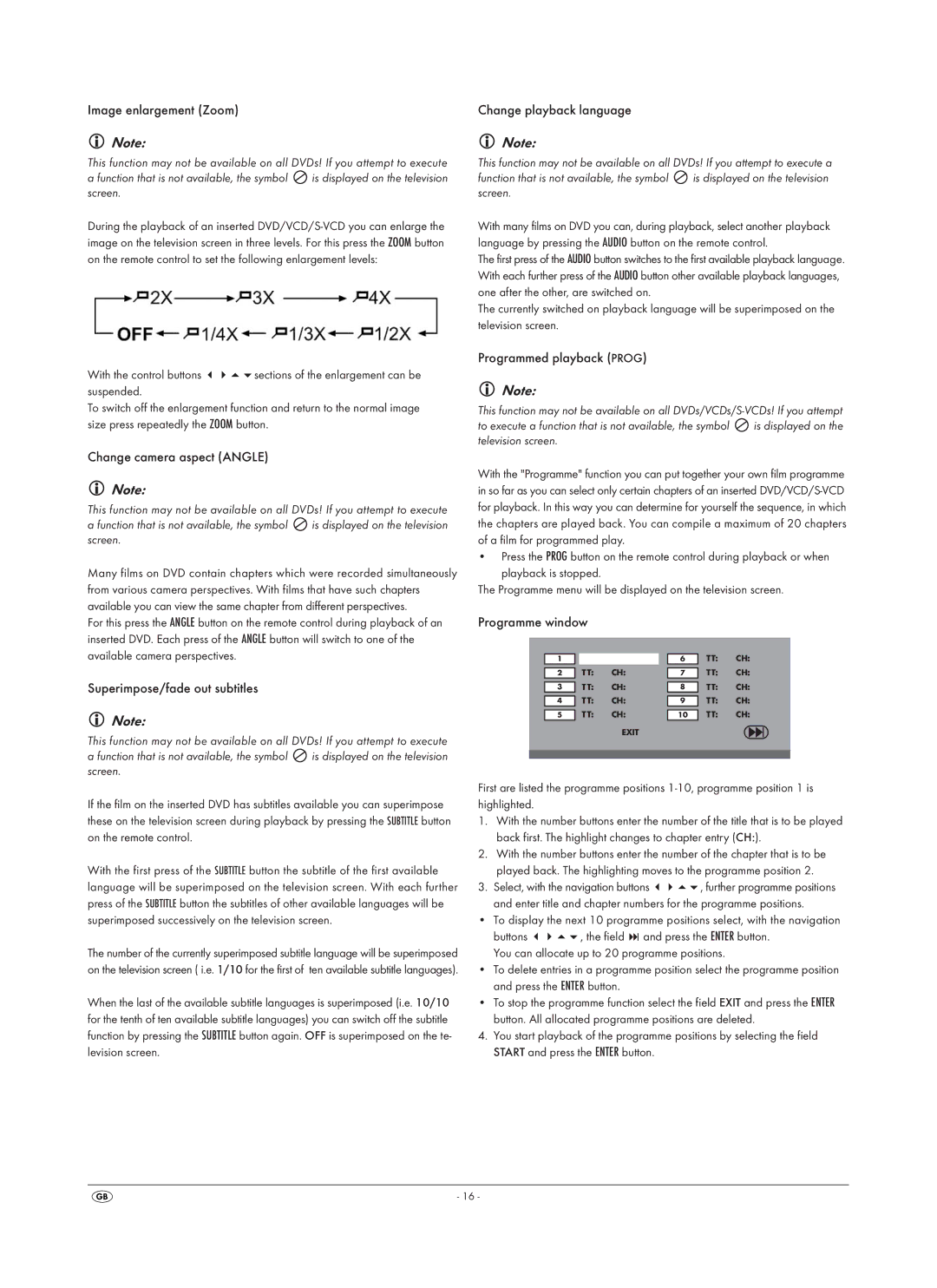 Silvercrest SHDP 5.1 A1 Image enlargement Zoom, Change playback language, Change camera aspect Angle, Programme window 