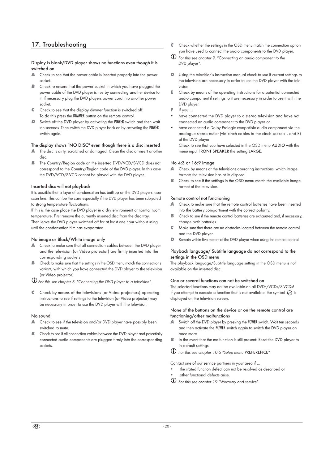 Silvercrest SHDP 5.1 A1 operating instructions Troubleshooting 