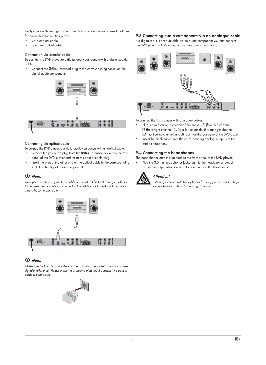 Silvercrest SHDP 5.1 A1 operating instructions Connecting audio components via an analogue cable, Connecting the headphones 