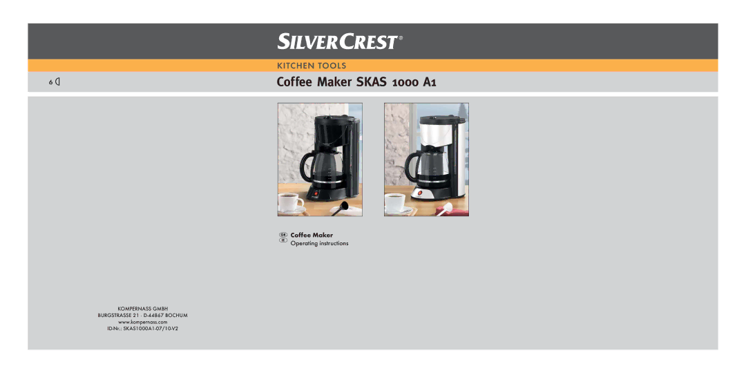 Silvercrest SKAS 1000 A16 manual Coffee Maker Skas 1000 A1 