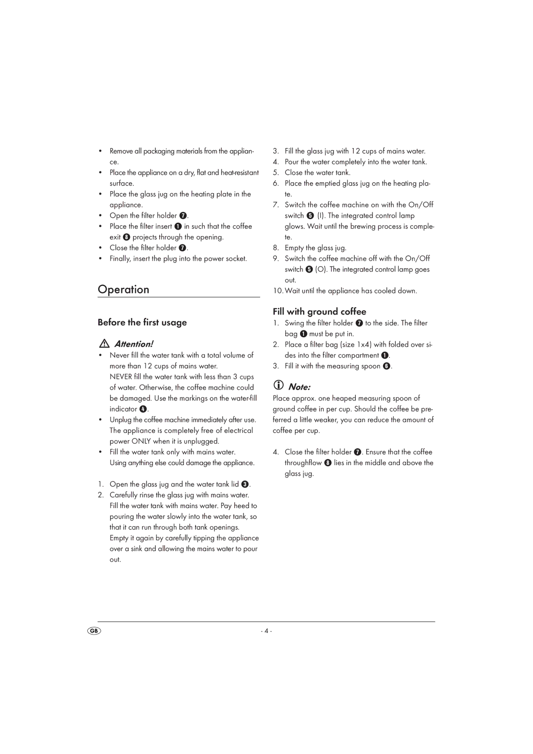 Silvercrest SKAS 1000 A16 manual Operation, Open the glass jug and the water tank lid 