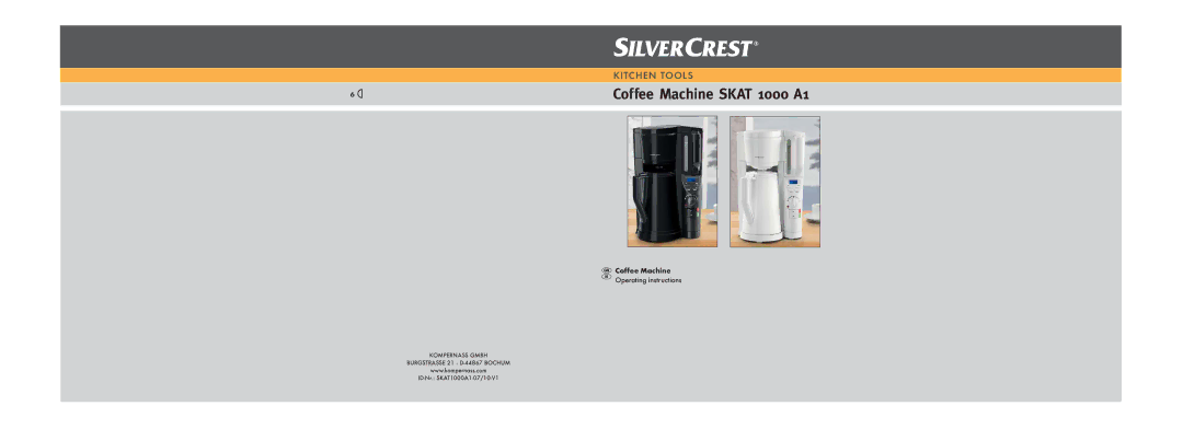 Silvercrest SKAT1000A1 operating instructions Coffee Machine Skat 1000 A1 