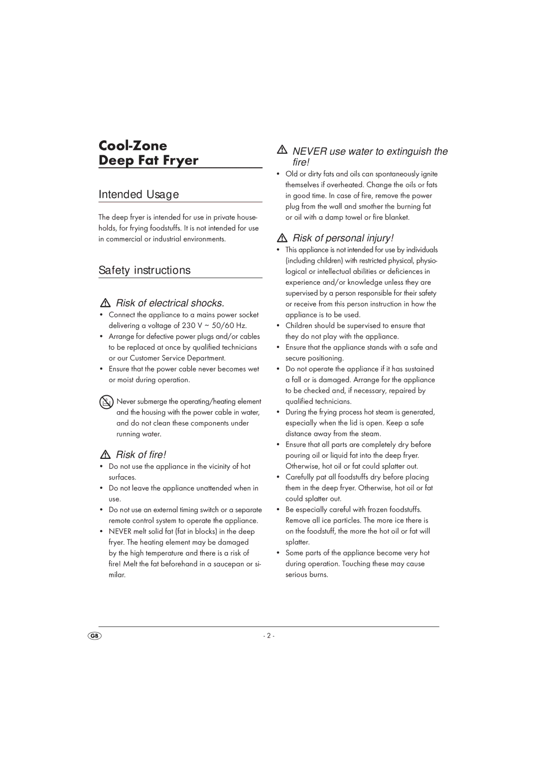 Silvercrest SKF 2300 A16 operating instructions Intended Usage, Safety instructions 