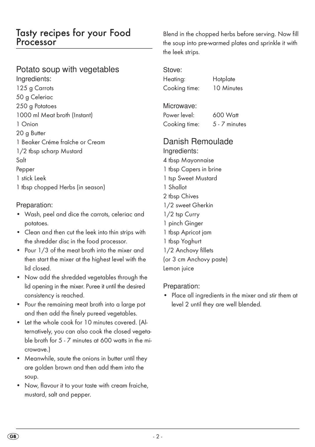 Silvercrest SKM550EDSA1-06/10-V3 Tasty recipes for your Food Processor, Potato soup with vegetables, Danish Remoulade 